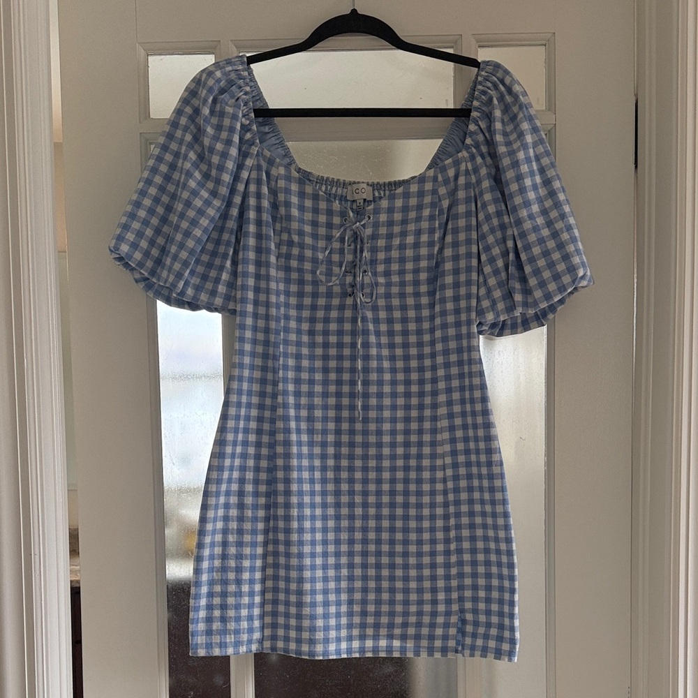 Chic Blue Checkered Mini Dress